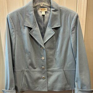 Talbots Leather Blazer Light Blue 14 Petite NWOT